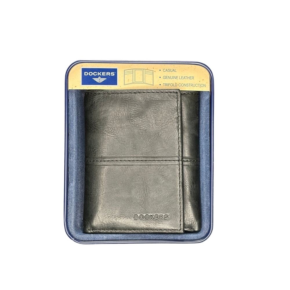 NIB Vintage Y2K Dockers Trifold Wallet - Black Leather - Collectible Gift Tin - Picture 6 of 7
